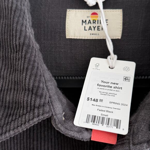 Marine Layer Shirt Mens Small Gray Max Broken In Corduroy Overshirt Shacket Gorp - Picture 6 of 12